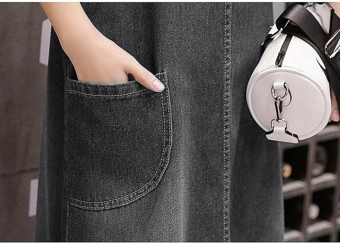 Women's Denim Strap Dress Large Size Loose Casual Solid Color Mid-Length Skirt - Image 4