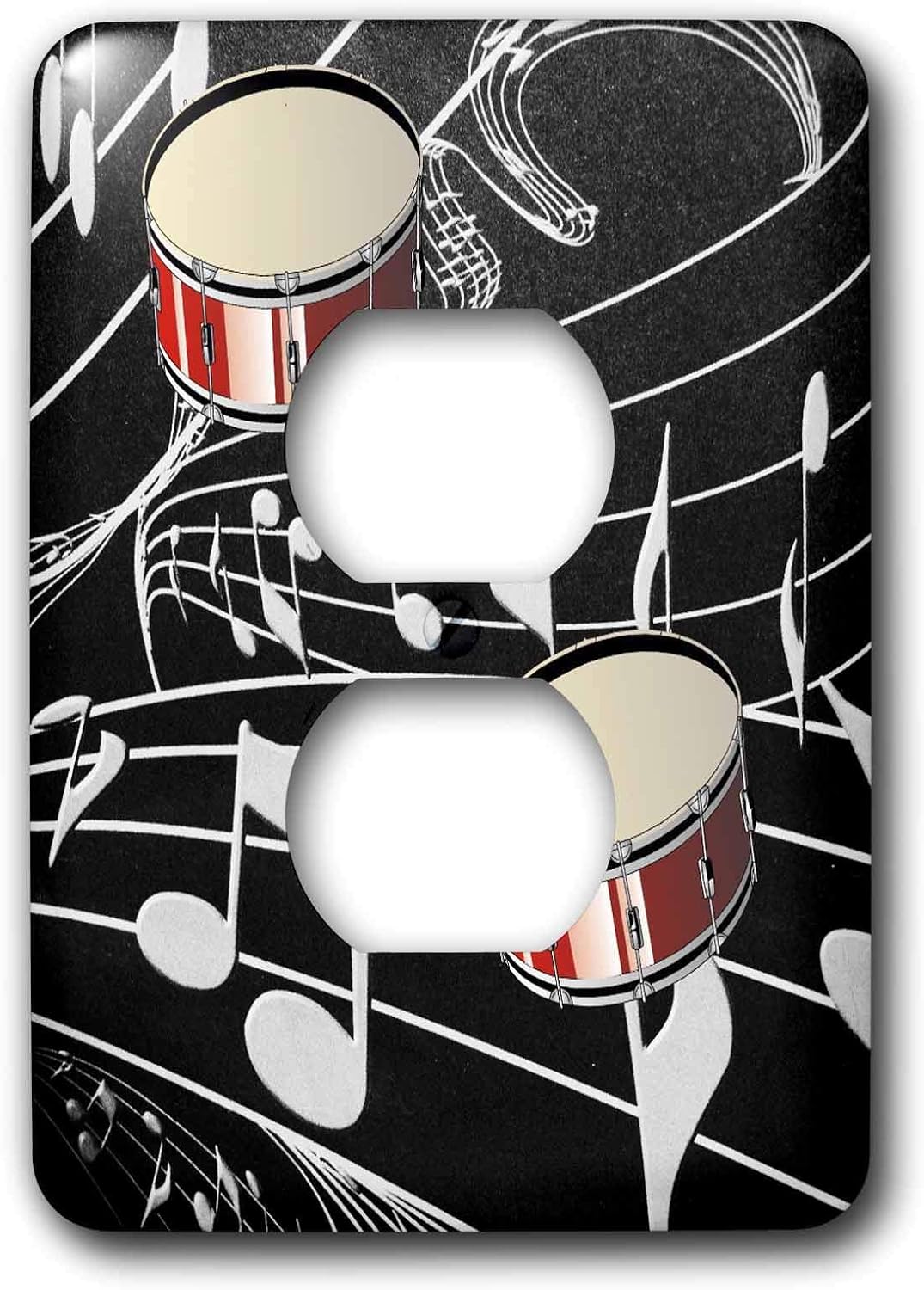 3dRose LLC lsp_38199_6 Red Drums On Music Notes, 2 Plug Outlet Cover
