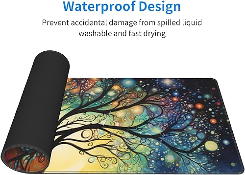 Miniatura 2 de Alfombrilla de mouse grande con diseño de árbol cósmico para juegos, 31.5 x 12 pulgadas, base antideslizante, resistente al agua, ideal para