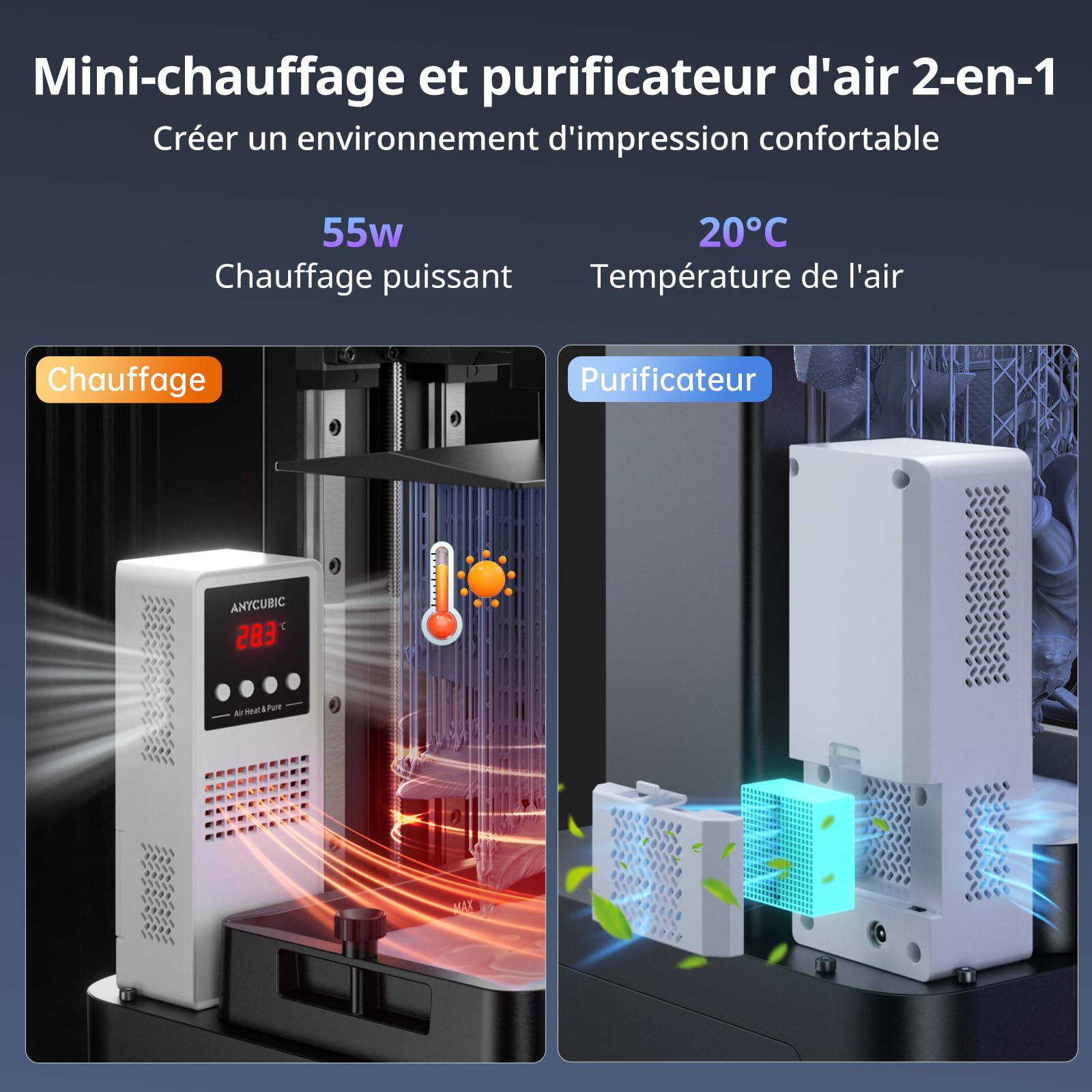 ANYCUBIC Photon Mono M5s Pro Imprimante 3D Résine Ultra 14K avec Chauffage et Purificateur, Nivellement et Inspection Intelligentes, Taille D’Impression 223,78x126,38x200mm