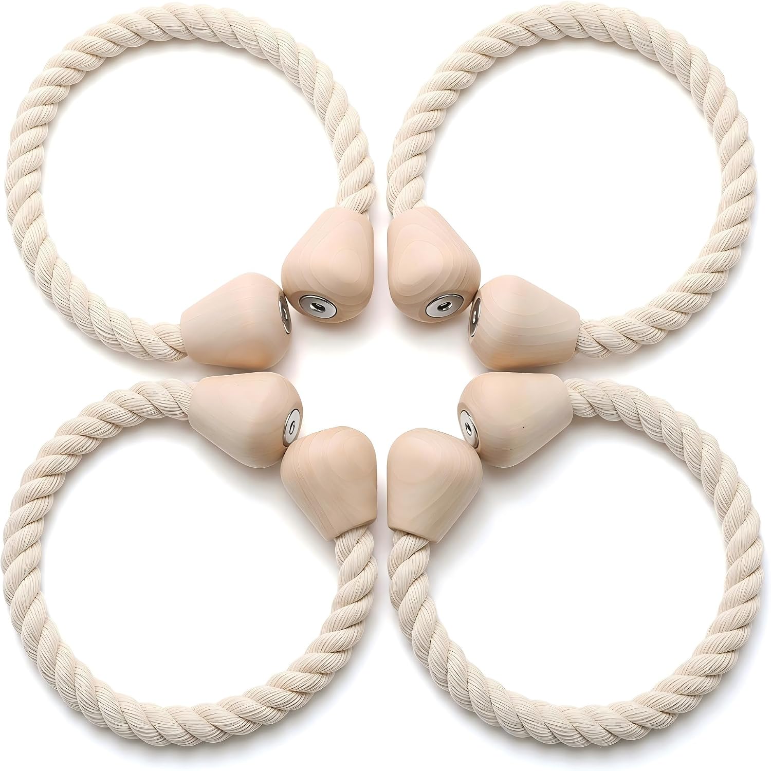 4 Pack Magnetic Curtain Tiebacks, Hand Woven Rope Curtain Holdbacks with Wooden Buckle, Decorative Cotton Curtain Ties for Sheer Curtains, Thin Drapes, Home Office, Beige
