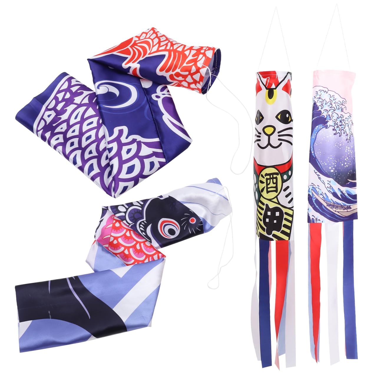 PRETYZOOM Drapeaux Suspendus Japonais Et Coréens 4 Pièces Manche À Air Décoration Extérieure Jardin Restaurant Léger Résistant Aux Intempéries 27.5X3.1 Pouces