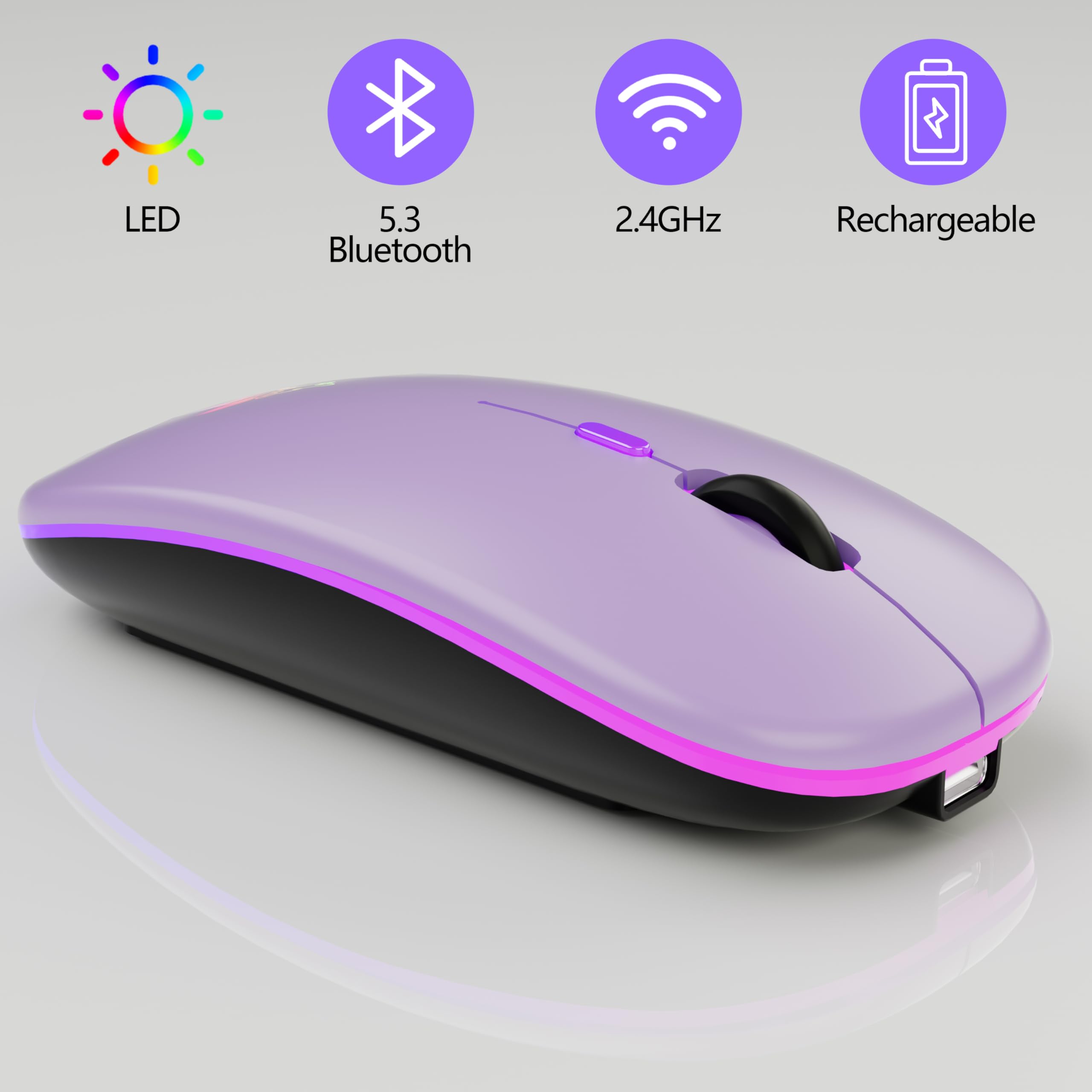 TQQ Mouse wireless ricaricabile, mouse retroilluminato a 7 colori con mini ricevitore USB da 2,4 GHz, mouse gaming, compatibile con laptop, PC, computer, Chromebook, Notebook e iPad Etc