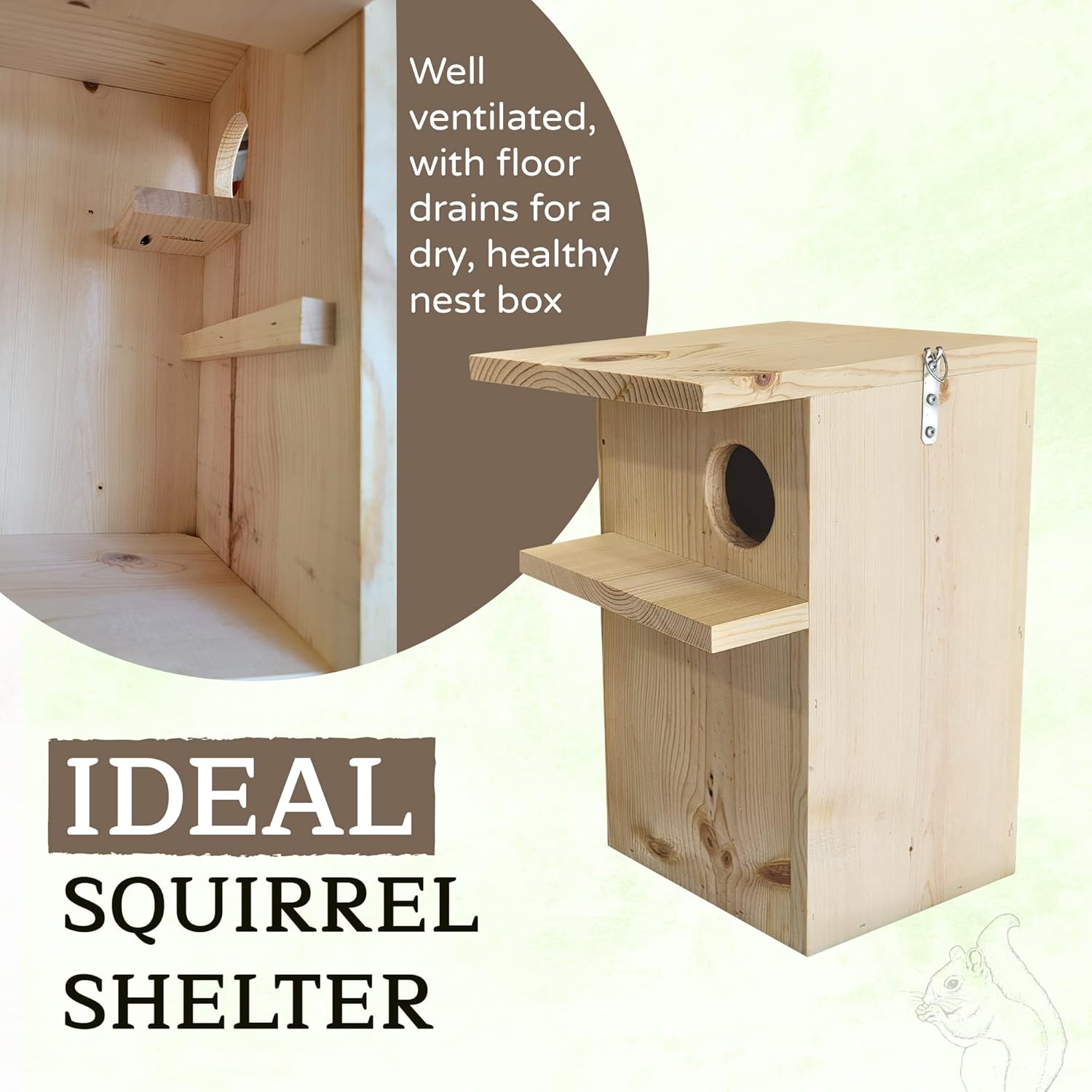 Made in USA, Squirrel House with Optional Camera, Hanging Squirrel House for Outside with Exterior Porch, 2.4ghz Camera with Solar Panel- Applewood Outdoor (No Camera)