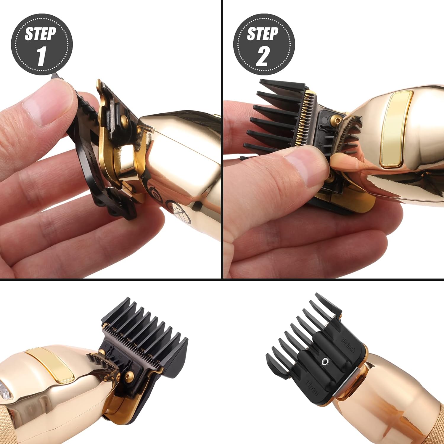 8 Pack Premium Trimmer Guards Fit for BaBylissPRO Barberology FX787 & FX726 Trimmer, Replacement Guards with Metal Spring Clip - From 1/32-5/4 inch Snap on Blade Attachment Combs Set - Image 4