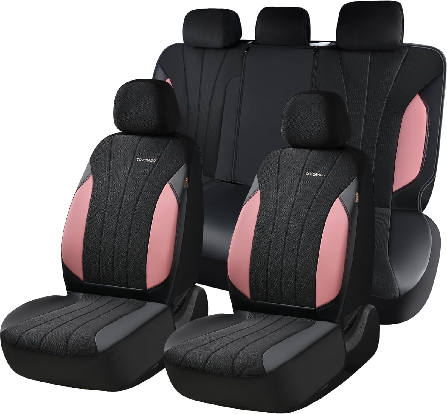 Coverado Seat Covers 5 Seats, Luxury Car Seat Covers Full Set, Automotive Car Protectors, Pink Driver Seat Covers, Car Accessories Universal Fit for SUVs, Trucks, Sedans