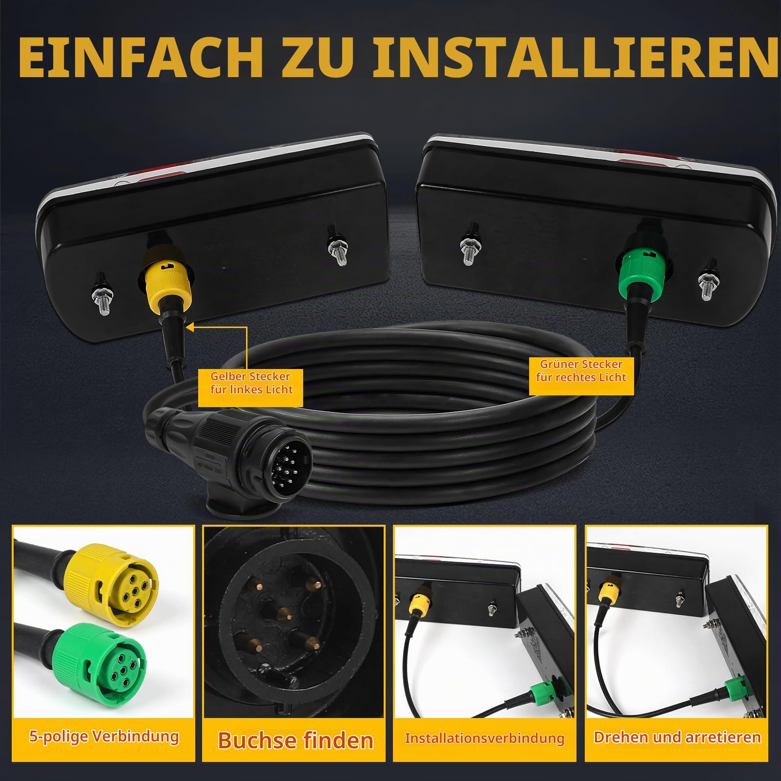 13-Poliger LED Rückleuchten Anhänger,13 poliger anhängerstecker mit 5m Kabelsatz,12V 24V Anhänger Beleuchtung für PKW LKW RV Caravan Van,mit E-Geprüfte