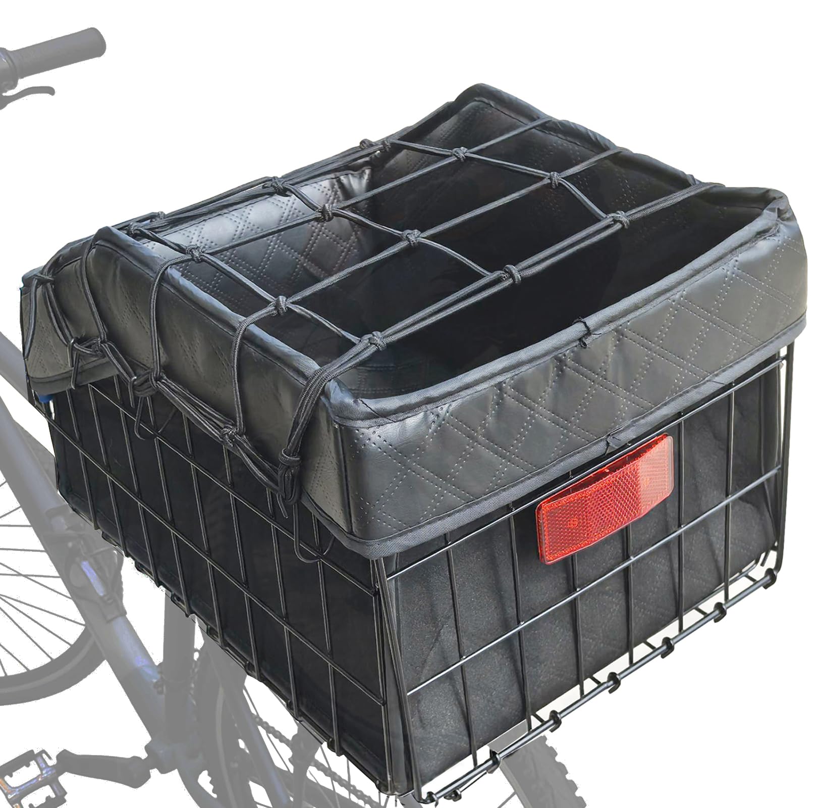 WOCAIXY Bike Basket with Leather Liner Bag Folding Rear Basket Thickened Pet Basket Waterproof Cover Quick Release for Men Women Dogs Cats