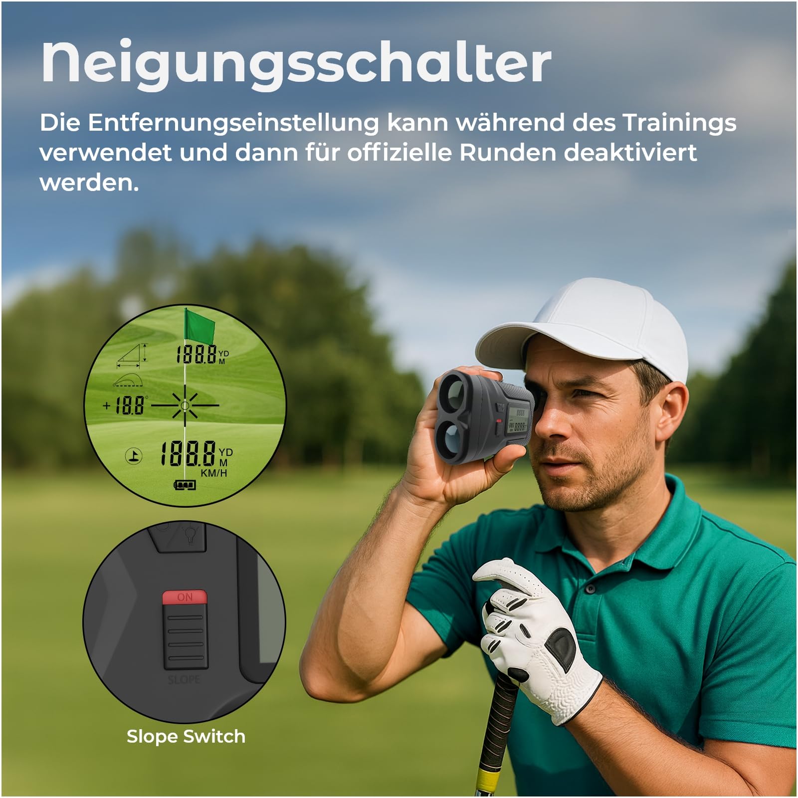 Golf Entfernungsmesser 1097M von WanderS – Laser Messgerät mit Neigungsfunktion On/Off, Flaggensperre & Vibration, 6X Zoom, Turniermodus, Seitenanzeige, USB-C Aufladung – Golfzubehör Herren