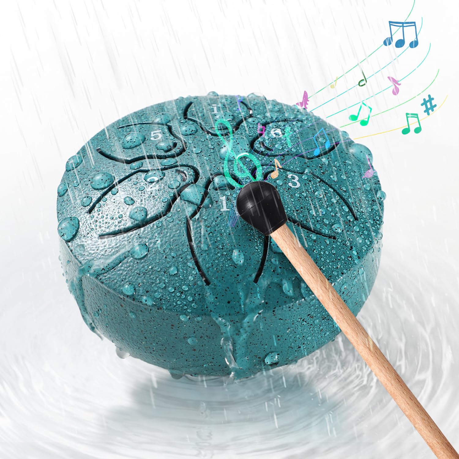 Facmogu Steel Tongue Drum Rain Chime, 3 Inch 6 Note Rain Drum for Outside, Chakra Drum for Outside Garden, Mini Hand Drum with Bag, Meditation Yoga Zen Gift for Beginner Adult - Green(Bowling Pattern)