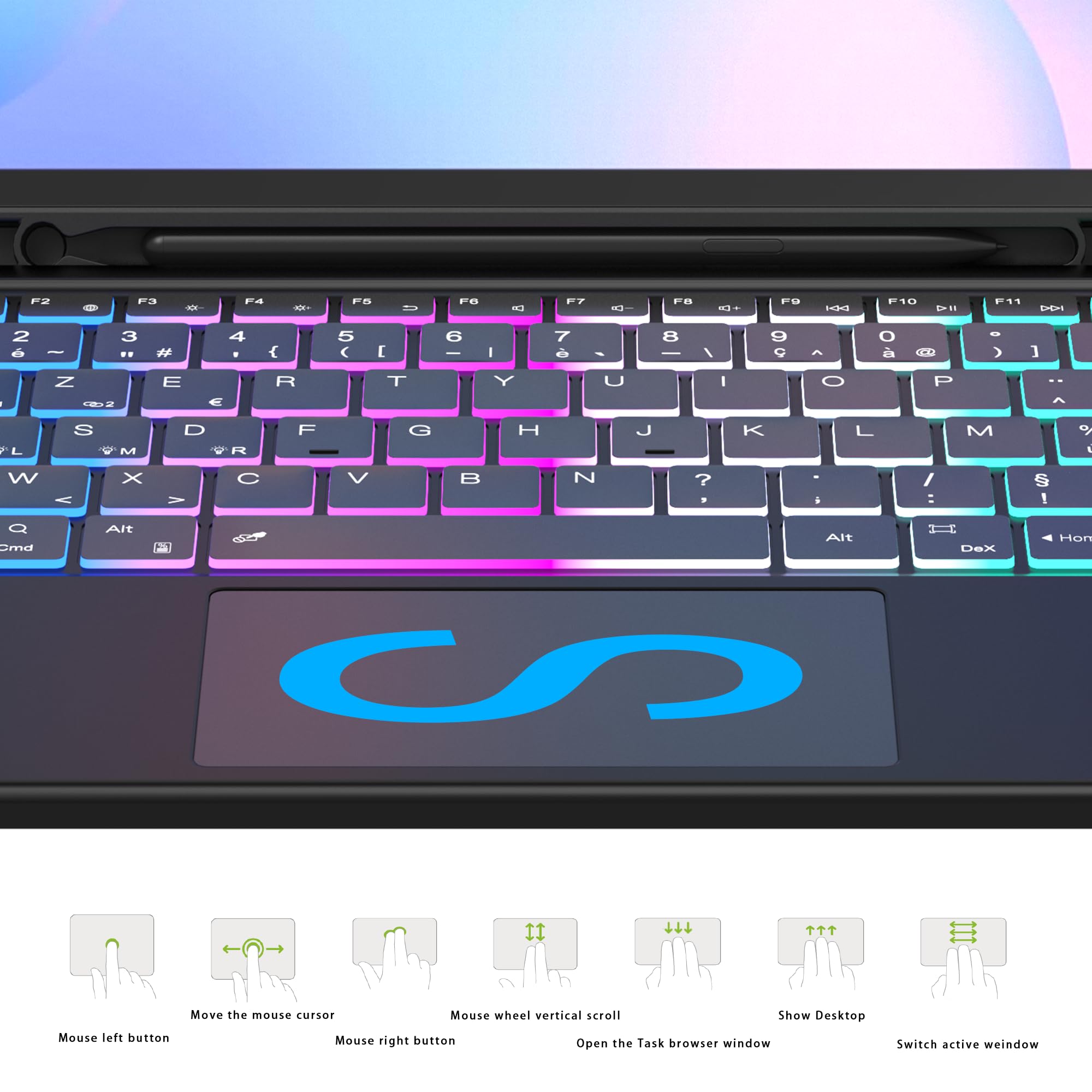 Cover per tastiera per Samsung Galaxy Tab S10 FE+ Plus 13.1": tastiera retrattile a 3 zone 7 colori per Galaxy Tab S10 FE+ 5G 2025 - Tastiere Azerty francese senza fili rimovibile con supporto per