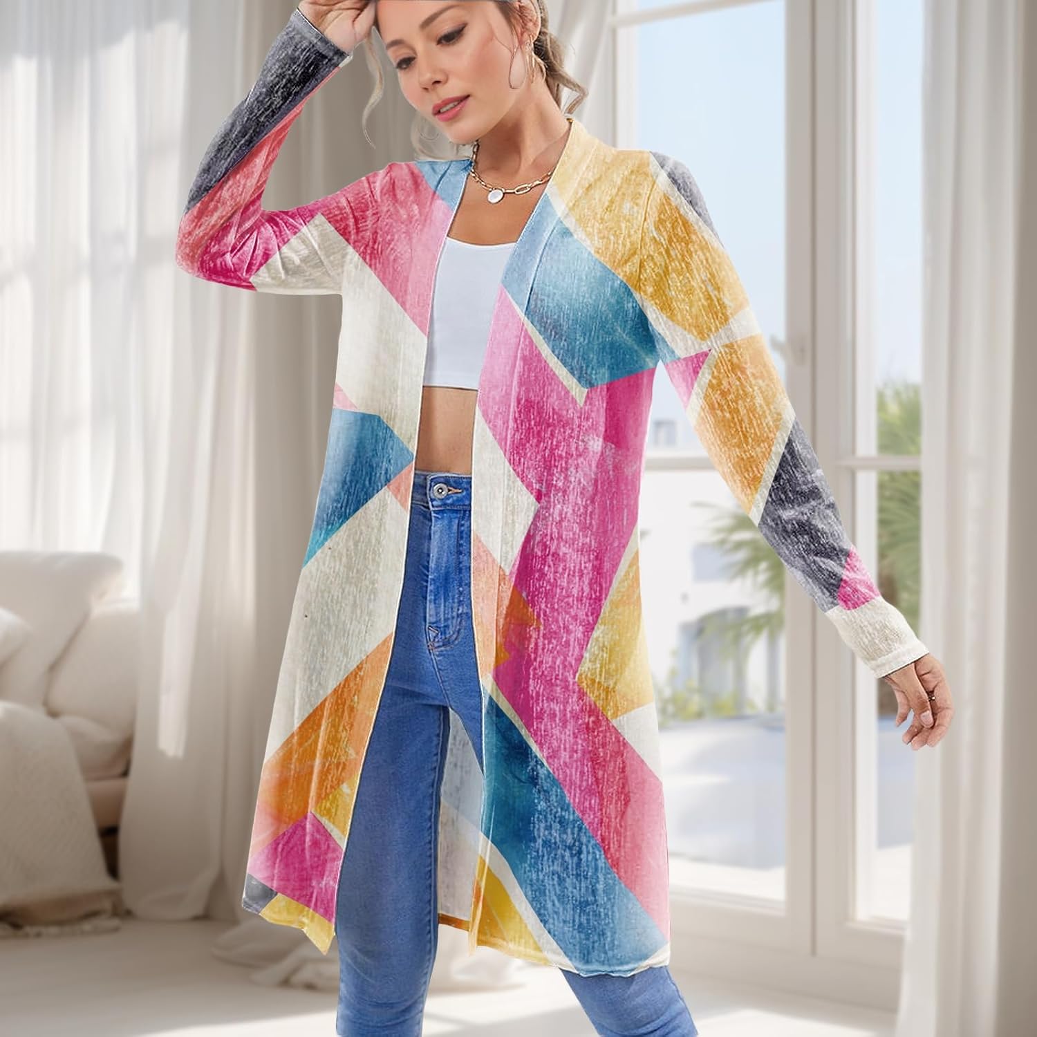 Cover Ups for Women t Lightweight Mid-Length Skin-Friendly Cardigan Vacation Wear Plus Size Long-Sleeved Outwear