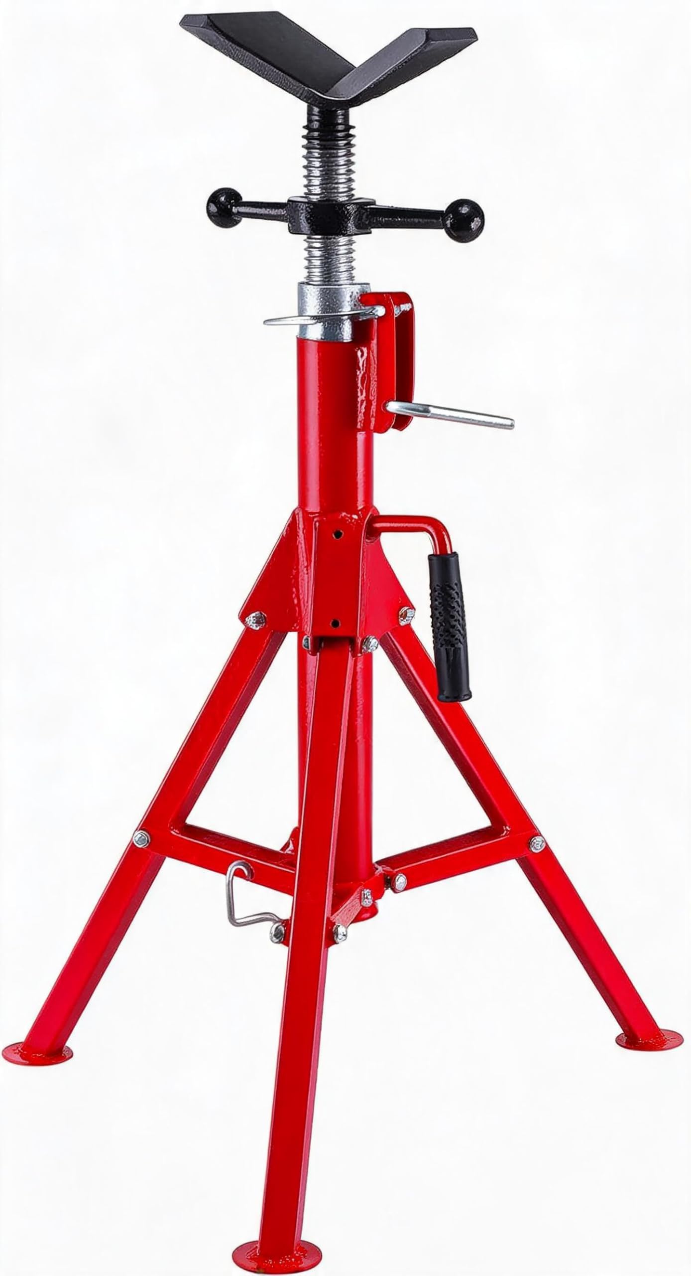 IDEALHOUSE Heavy-Duty Rohrbock / Pipe Jack Stand mit V-Kopf, höhenverstellbar 71–132 cm (28–52 Zoll) – Schnellklemmring – klappbares Stahl-Dreibein, 1134 kg/2500 lb, für Rohre 1/8–12 Zoll, Germany Rot