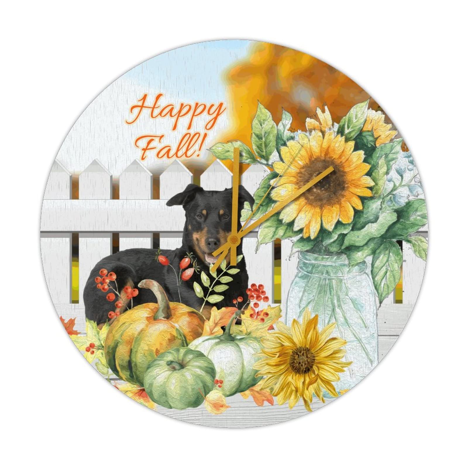 Horloge murale en bois Chien Loup et Tournesol 38cm vintage pour decoration de salon