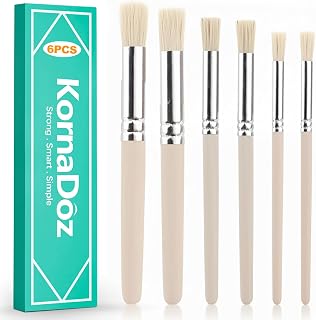 6 Piece Stencil Paint Brush Set – Natural Hog Bristle Dome Brush for Acrylic, Oil & Watercolor Painting (Durable & Absorbent, Ideal for Wall/Floor Stenciling & DIY Crafts)