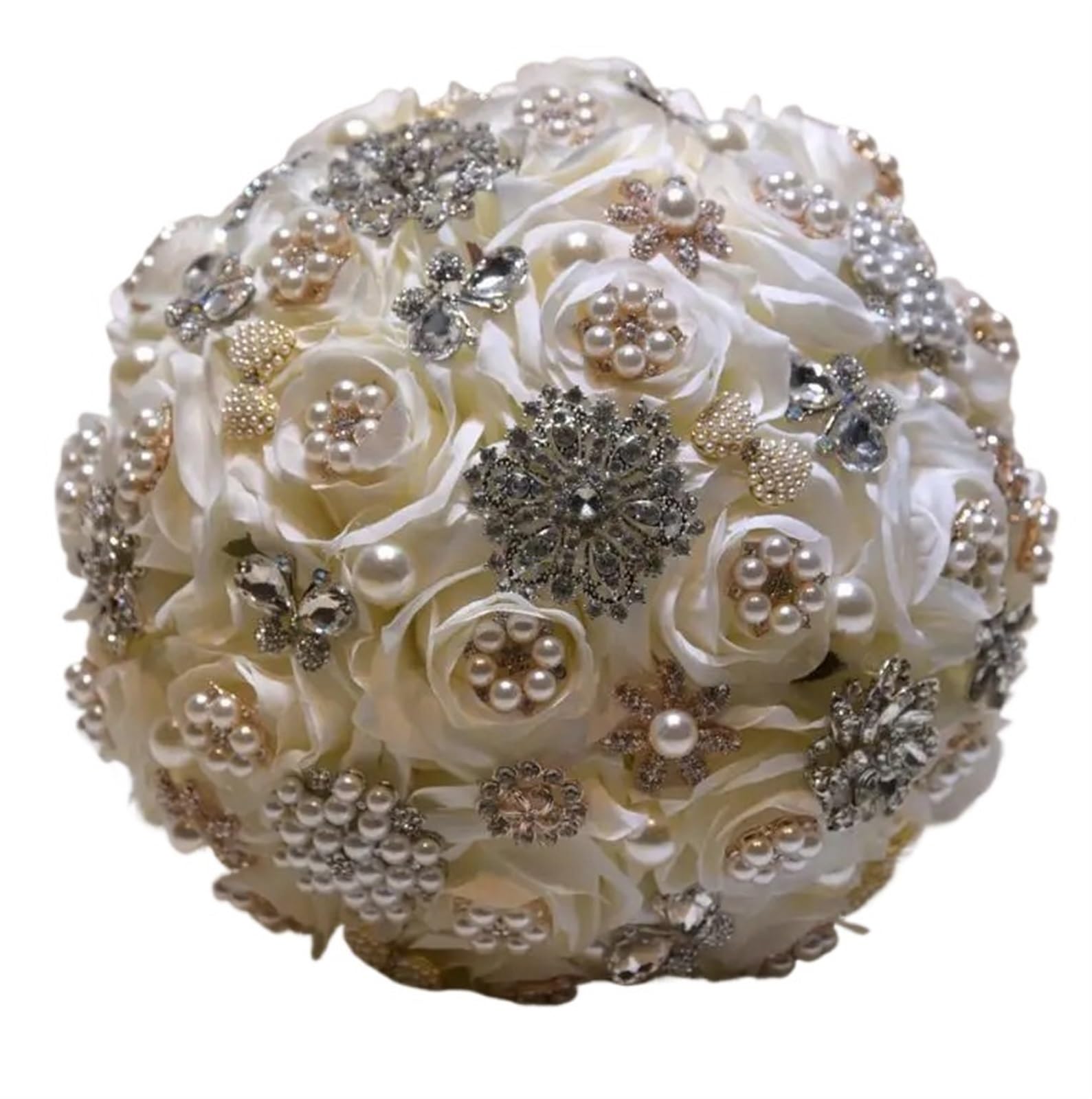 NDLHXKFRP Wedding bouquets for brides and bridesmaids, Wedding Bouquet Multicolor Crystal Brooch Artificial Flowers Rhinestones(White)