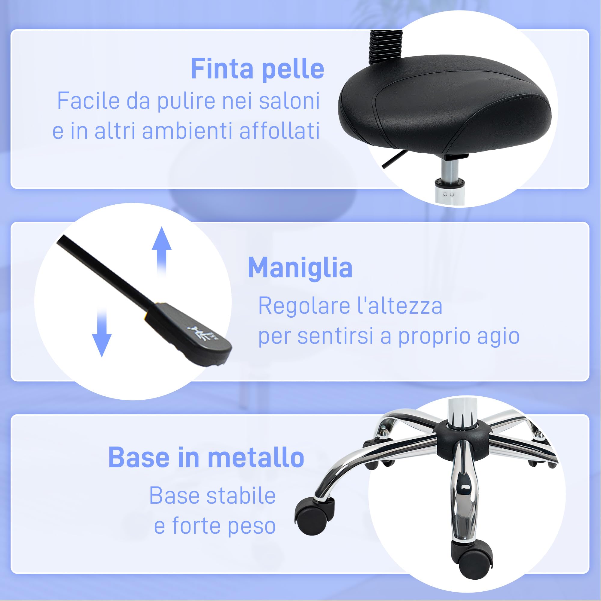 HOMCOM Taburete Giratorio con Ruedas y Respaldo Extraíble, Taburete de Trabajo con Altura Regulable 83-98 cm, Asiento Tapizado de Cuero Sintético, Negro