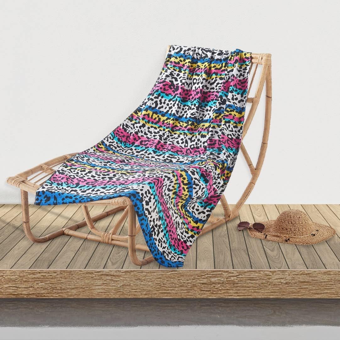 Jessica Simpson Palm Bilss 36" x 72" 100% Cotton Oversized Beach Towel - Soft, Absorbent, and Quick-Drying, Perfect for Beach, Pool, or Travel