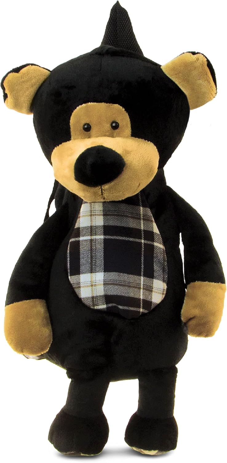 Puzzled DolliBu Black Bear Stuffed Animal Backpack - Super Soft Plush Stuffed Animal Bag for Children Accessories, Kids First Travel Plush Bag Toy - 16"
