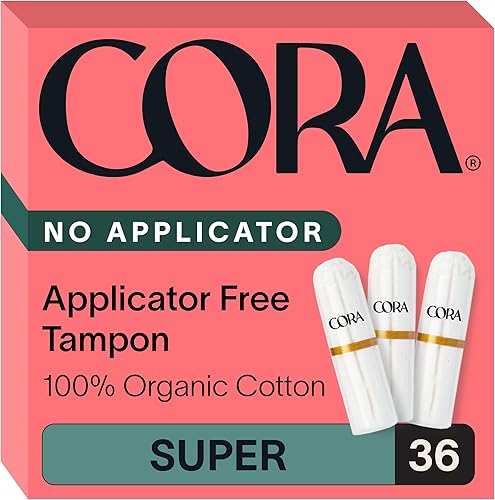 Cora Tampones 100% algodón orgánico sin aplicador Ultra absorbentes, sin perfume, natural, no tóxico, sin aplicador Respetuoso con el medio