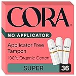 Cora Non-Applicator Tampons - 100% Organic Cotton | Ultra-Absorbent, Unscented, Natural, Non-Toxic, Applicator Free | Eco-Conscious (36 S Tampons)