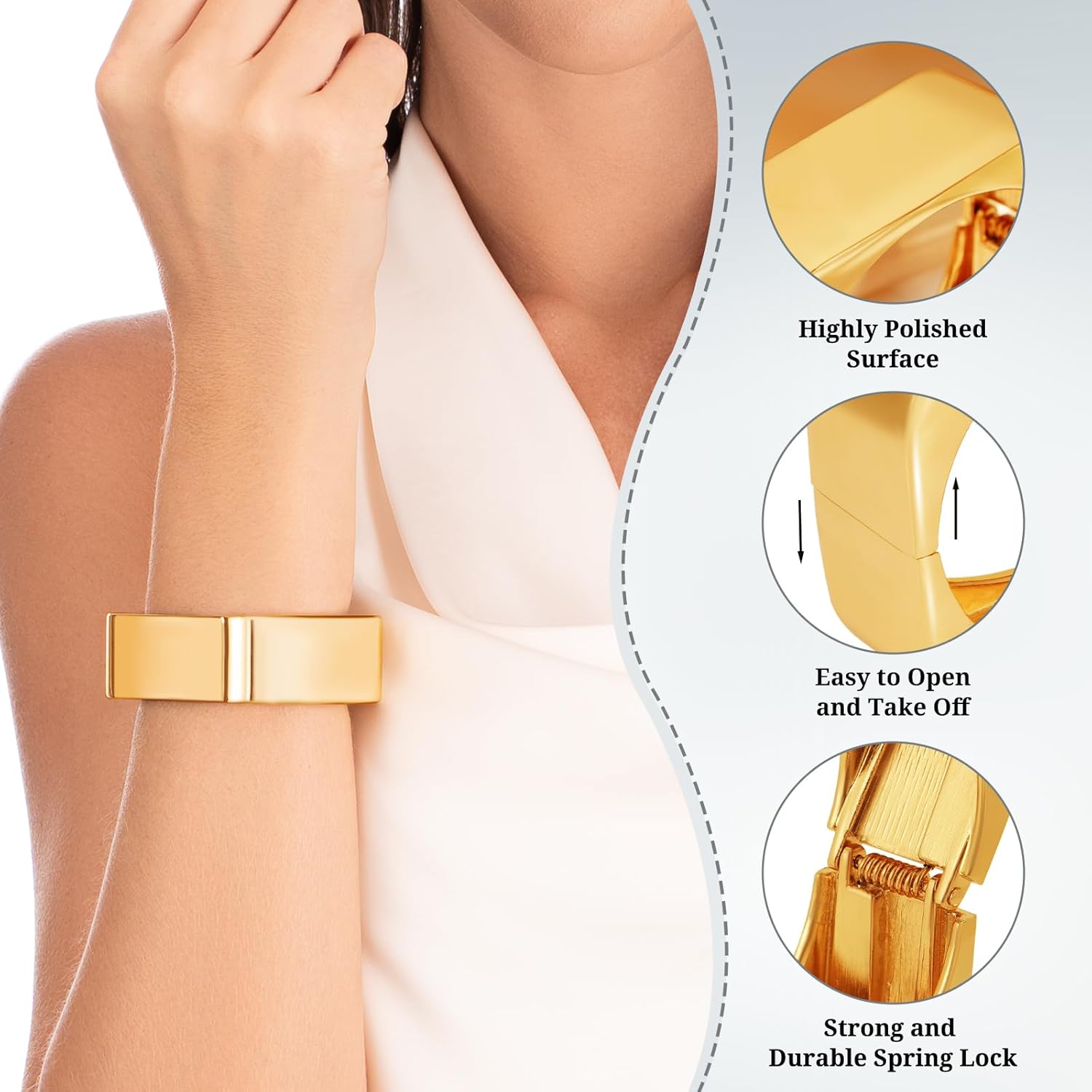 Fashion this season F&S Trendy Elegant Gold Bangles and Bracelets for Women, 2026 New Chunky Thick Wide Wrist Cuff, Textured Stackable Non-Tarnishing Bangle, Trendy Statement Cuff Bracelet Stack Fashion Jewelry Valentine's Day Gifts - Image 4