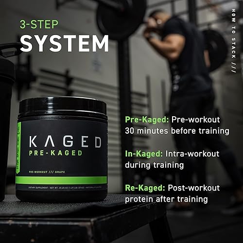Miniatura 7 de Kaged Polvo original para antes del entrenamiento, ponche de frutas, preformulado con creatina, beta alanina, cafeína pura, 20 porciones