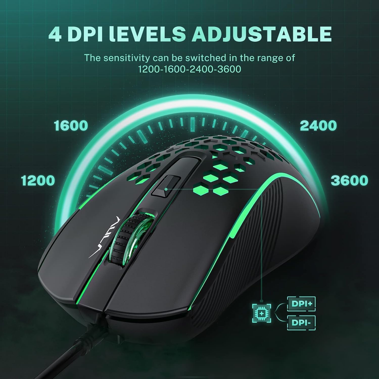 AULA Gaming Mouse Wired, Ultra-Lightweight Honeycomb Computer Mice with RGB Backlit, 3600 Adjustable DPI USB Computer Mouse for Windows PC & Laptop Gamers