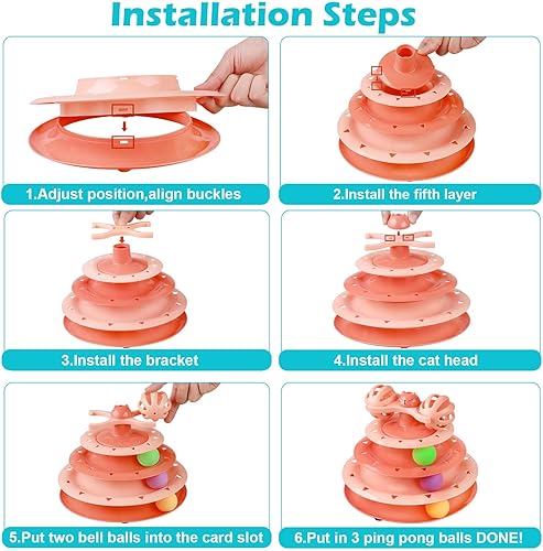 Miniatura 22 de UPSKY Rodillo de juguete para gatos de 3 niveles con seis bolas de colores, interactivo, divertido, ejercicio físico mental, rompecabezas A-Fruta