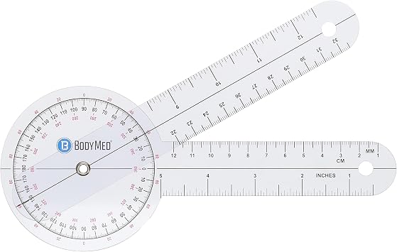 BodyMed 8 Inch Medical Spinal Goniometer Measurer 360 ISOM Calibrated Scales Physical Therapy Rehab & Recovery Essential Orthopedic Angle Protractor for Measuring Range of Motion