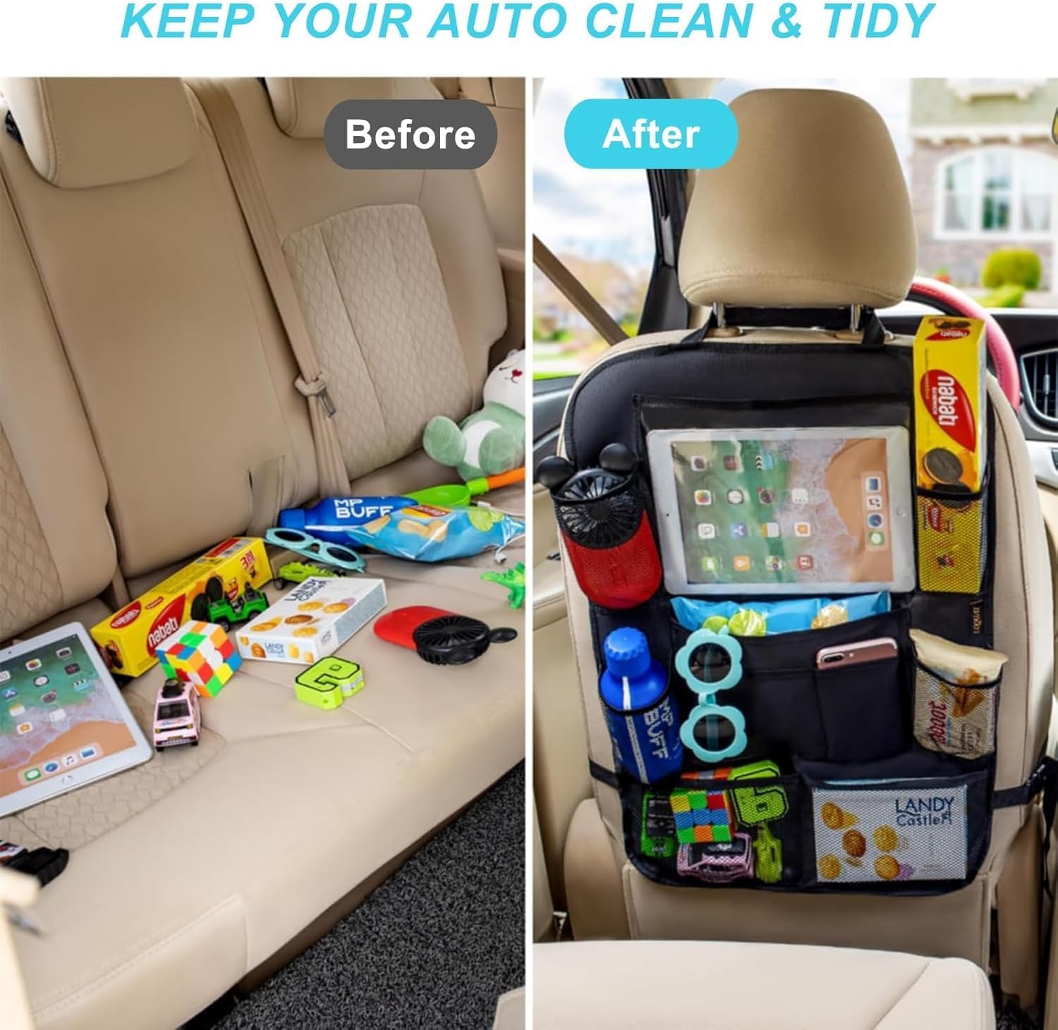 Car Accessories Enfan 2 PCS Protection de Dossier de Voiture Enfants Protege siege voiture avec 10 Poches rangement Voiture Organisateur de Voyage Protège-Siège Arrière