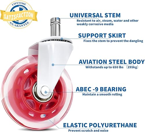 Miniatura 5 de Ruedas de repuesto para silla de oficina, (juego de 5) ruedas giratorias de oficina de 3 pulgadas, ruedas de rodadura suave, resistentes y seguras