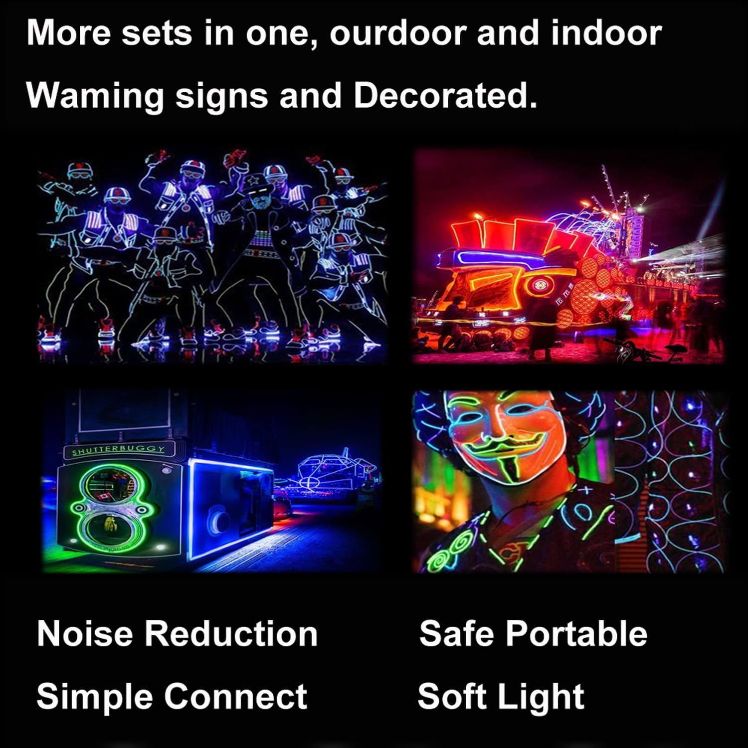 MaxLax EL Wire, Portable Neon Lights 8pack 5 in 1 Meter, Electroluminescent Wire for Birthday Decoration, Christmas Party,DIY Decoration