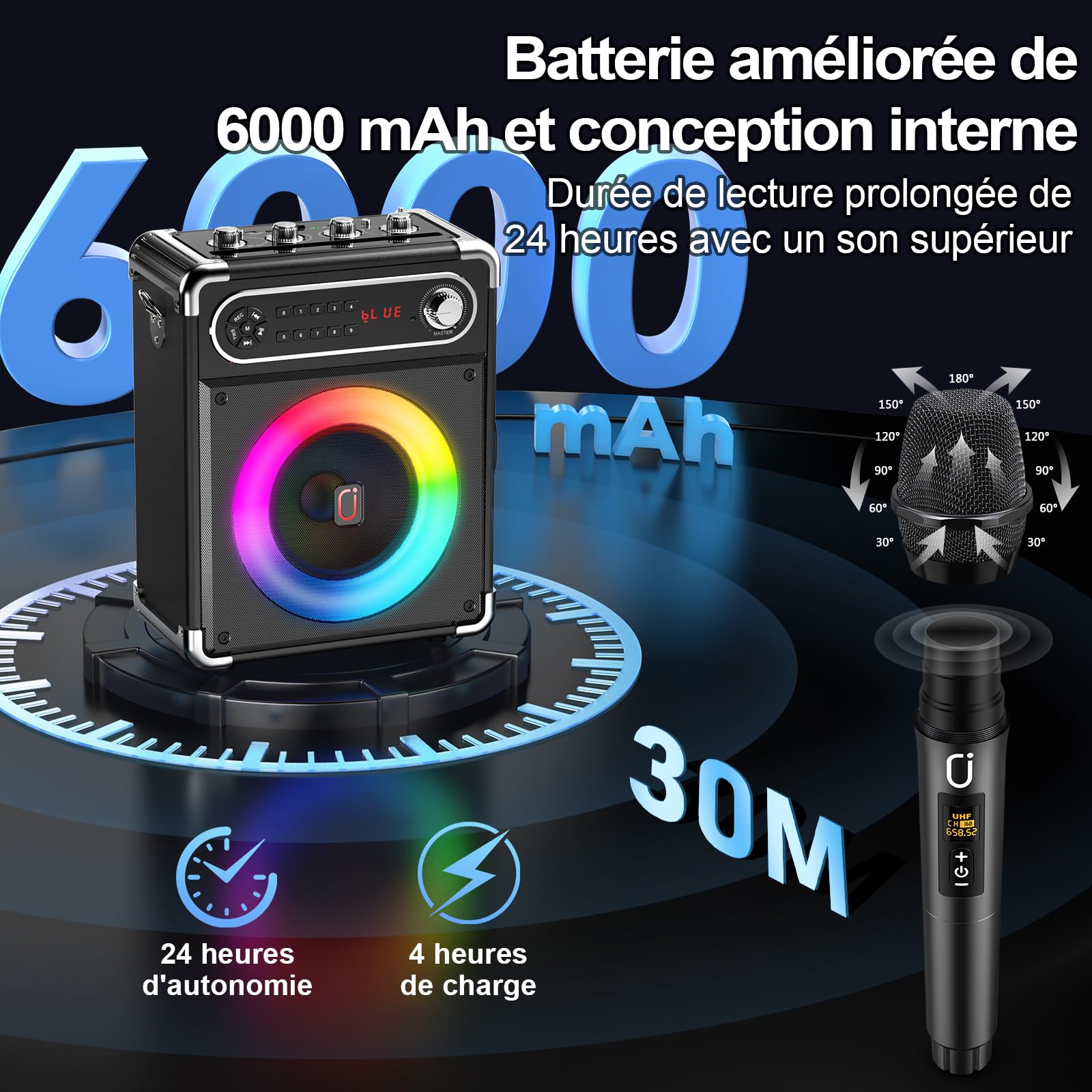 JYX Karaoke avec 3 Microphones sans Fil, 400W Puissance Enceinte karaoké, Bluetooth 5.3, Autonomie 24h Speaker pour Les Réunions de Famille/Le Camping en Plein air/la fête sur la Plage