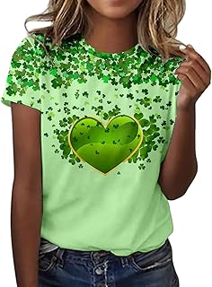 Camiseta para mujer St Pa Day, camiseta estampada de moda, cuello redondo, manga corta, top top fiesta, verde, XL