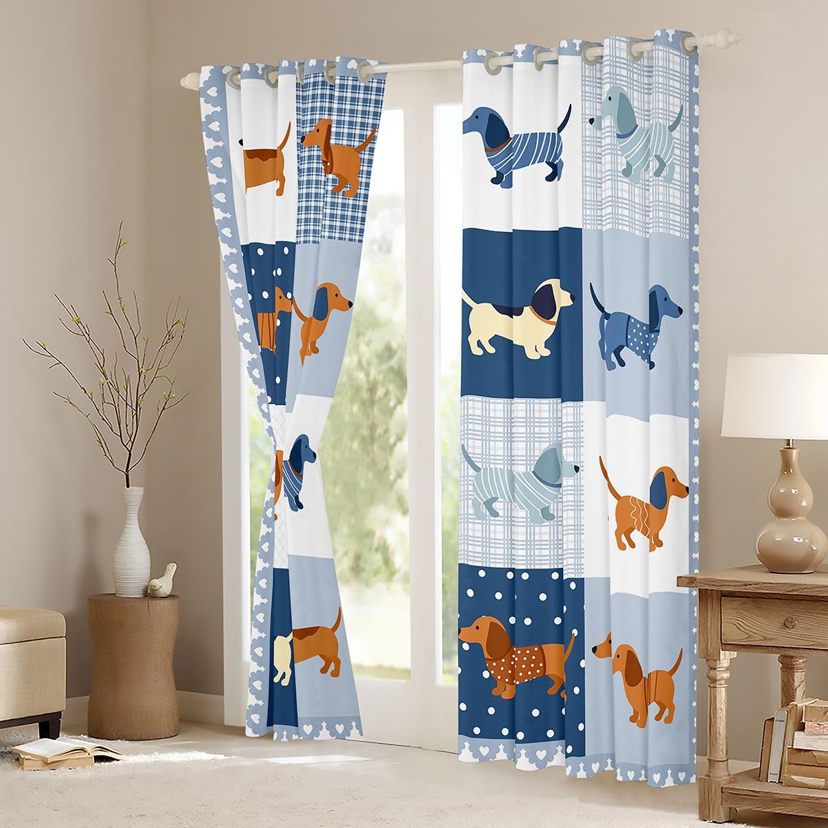Homewish Tende oscuranti a 2 pannelli, motivo bassotto, 117 x 183 cm