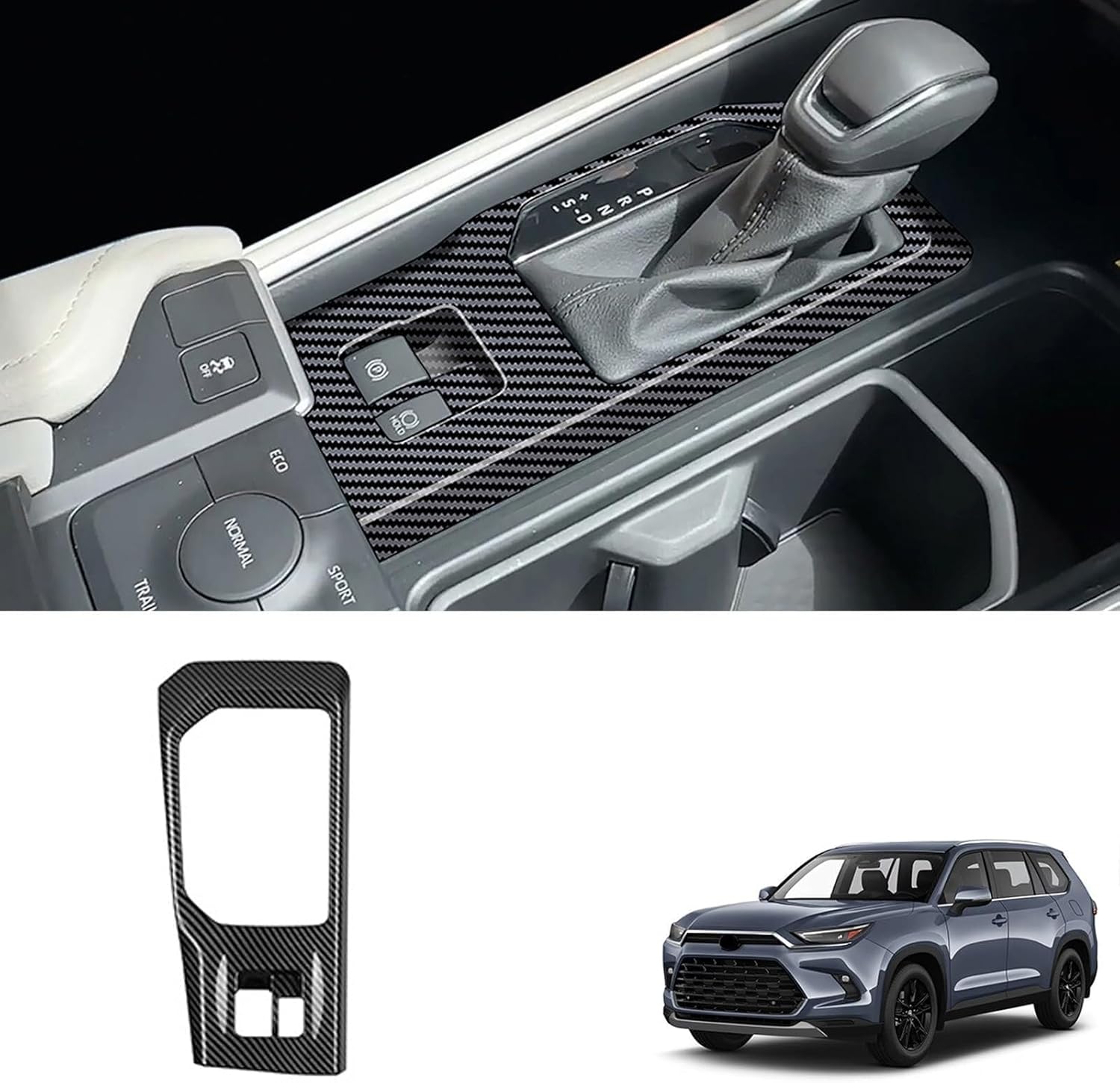 Central Control Gear Shift Panel Trim Cover Compatible with Toyota Grand Highlander 2024 2025 2026 Fit for 2024-2026 Grand Highlander ABS Accessories-Carbon Fiber