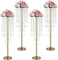 Vista 1 de Jarrón de metal dorado, 4 piezas de centro de mesa moderno para mesa, decoración de eventos de boda, 29.5 pulgadas de alto, duradero, resistente a