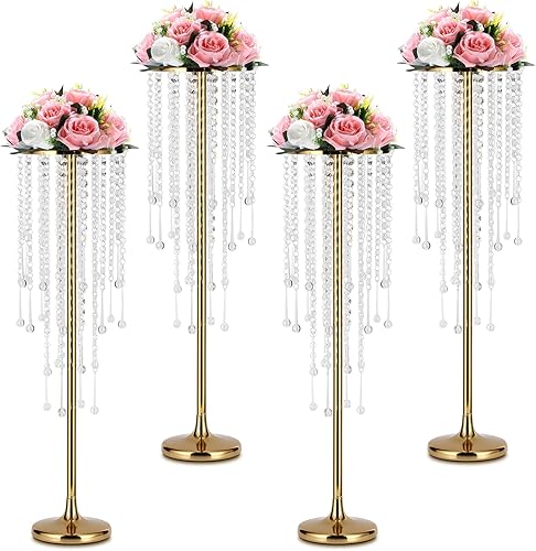 Jarrón de metal dorado, 4 piezas de centro de mesa moderno para mesa, decoración de eventos de boda, 29.5 pulgadas de alto, duradero, resistente a