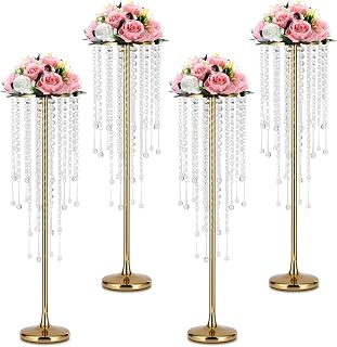Metal Gold Vase, 4pcs Modern Centerpiece for Table, Wedding Event Decor, 29.5in Tall, Durable Rust Resistant, Luxurious Home Decorations