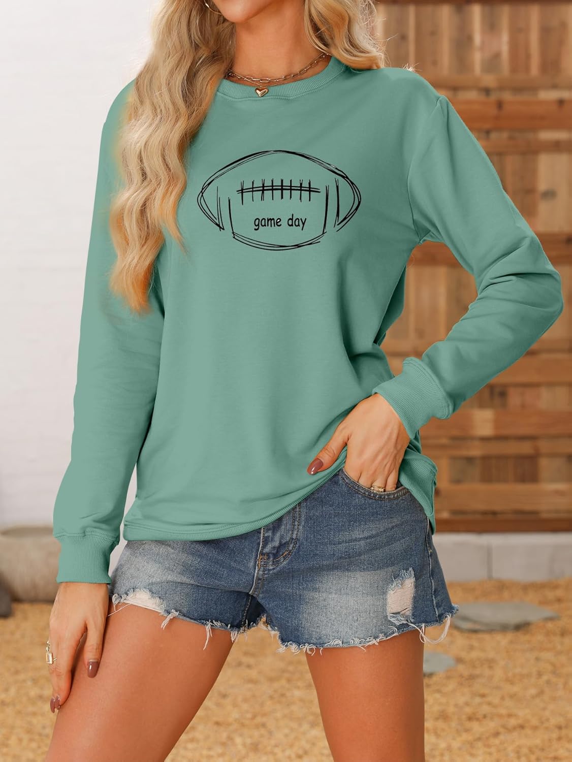 Football Sweatshirt For Women Game Day Long Sleeve Shirts Graphic Crewneck Pullover Tops, Fall Winter Sweatshirt - Image 2