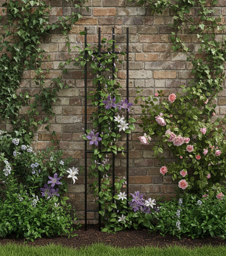 Kapaga – Lot de 3 Treillis pour Plantes grimpantes 150 cm – Tuteur de Jardin en métal – Support pour Plantes grimpantes, Fleurs et arbustes – Treillis extérieur décoratif – Noir | Support pour plantes grimpantes - Support de fleurs - Support pour plantes