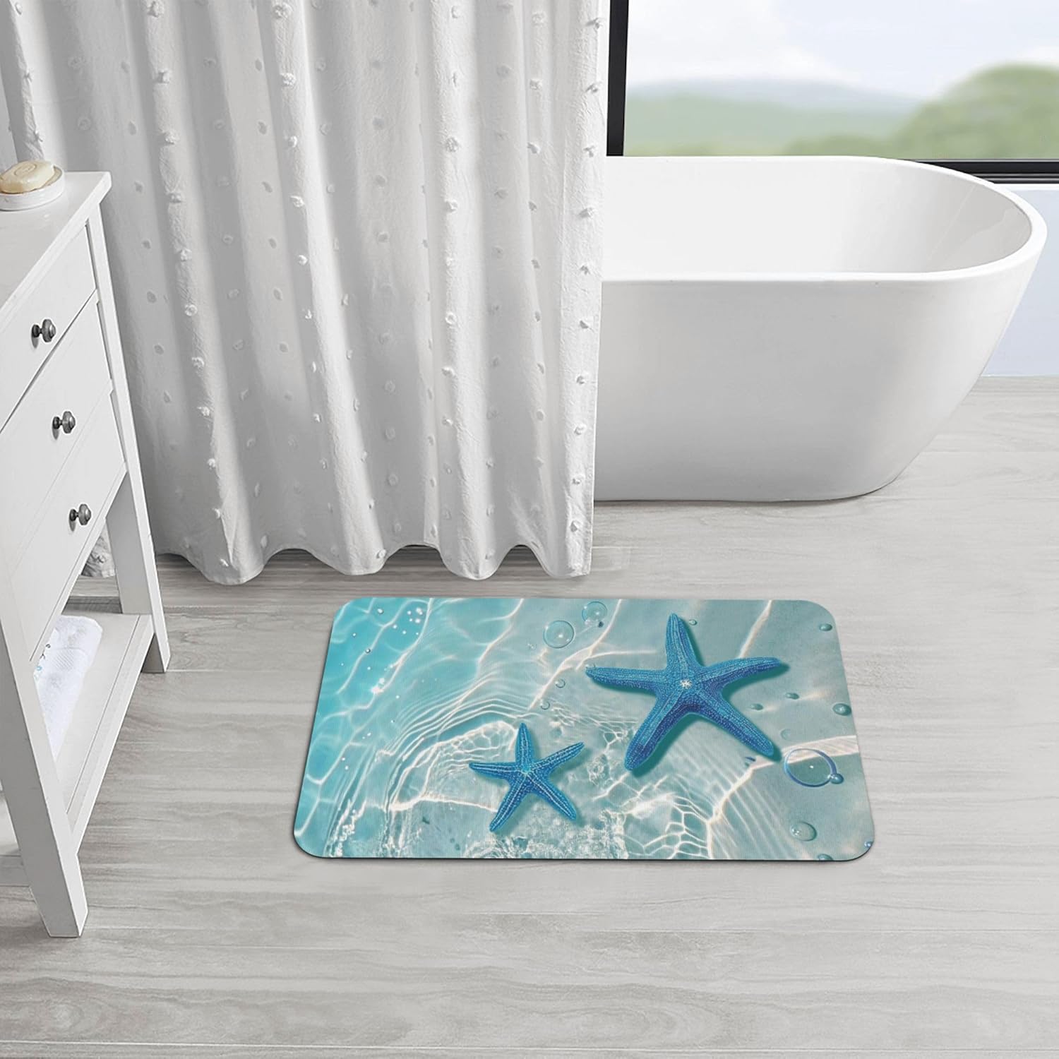 Blue Ocean Beach Bath mats Quick Dry Absorbent Bath Rugs Rubber Non Slip Bath Mat for Bathroom Floor Tub Shower Sink 20"×31.5"
