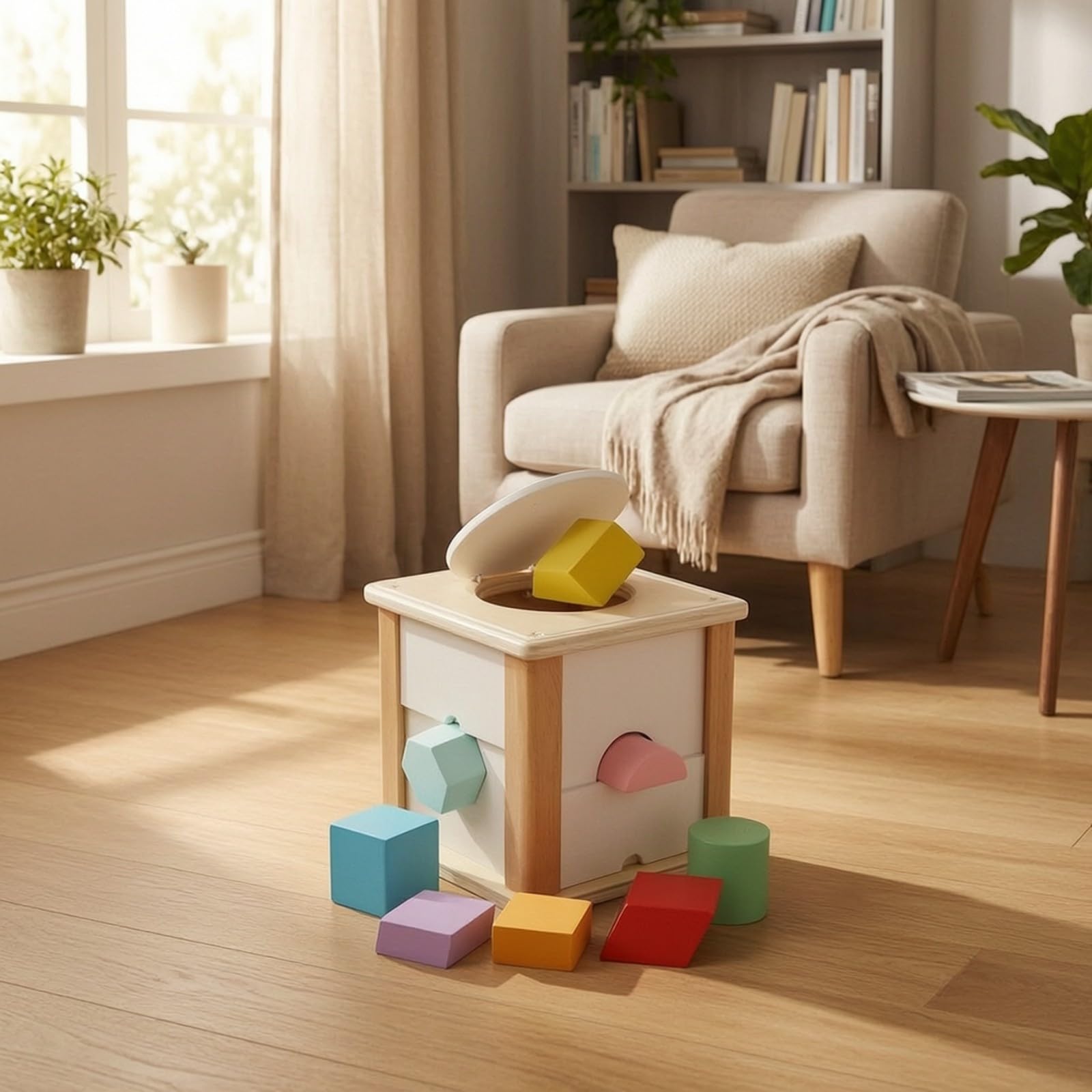 Cubo con Blocchi Colorati | Bordi Arrotondati e Levigati, Cubo Classificatore di Forme, Sicuro, per Casa, Asilo, Scuola Dell'infanzia