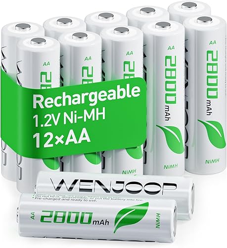 Baterías AA recargables, baterías dobles A de alta capacidad de 2800 mAh, paquete de 12 baterías recargables NiMH AA para el hogar, juguetes y