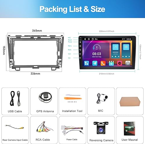 Miniatura 7 de Para Honda CRV 2007 2008 2009 2010 2011 Radio, Android 11 estéreo de coche con Carplay inalámbrico Android Auto Mirror Link, radio de coche de 9