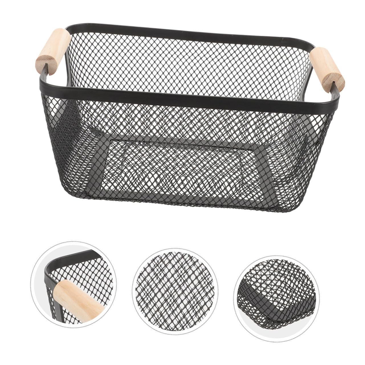 BESPORTBLE Aufbewahrungskörbe mit Holzgriffen aus Schwarzem Eisen 2 Stück im Nordischen Stil Robuster Multifunktionaler Küchenorganizer für Schlafzimmer und Küche