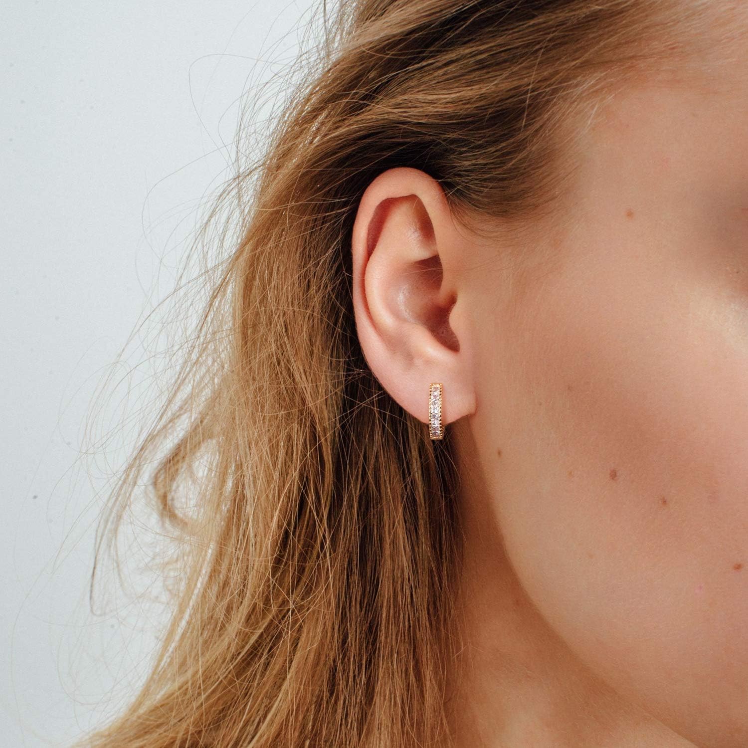 Kainier CZ Hoop Earrings with Cushion Cut Cubic Zirconia 14K White Gold Plated Ear Cuff Huggie Earrings Wonderful Gift Choice for Girls Women and Men… - Image 7