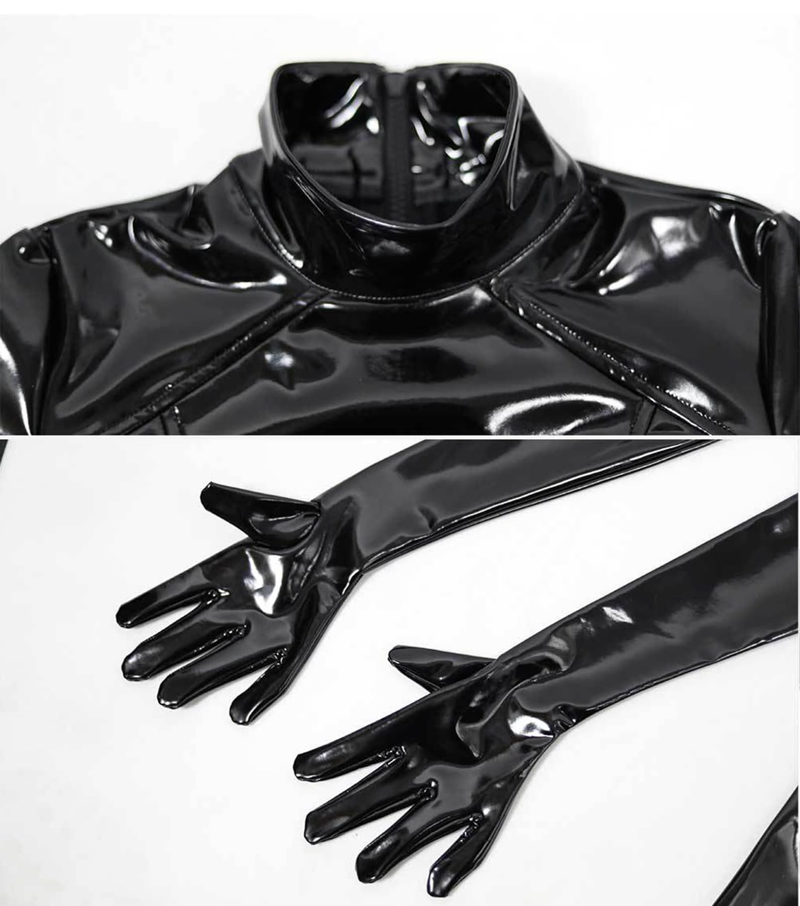 Generisch Damen Sexy Schwarz Spiegel Latex-Ammoniak Catsuit Freizeit Reißverschluss Eng Overall Nachtclub DS Rollenspiel Bühne Kleidung