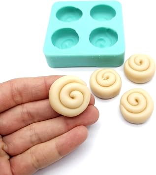 Cinnamon roll mold - 1 inch diameter - Mini cinnamon rolls 4 cavities Wax melts molds cinnamon bun mold Silicone food molds Soap molds candle molds Model D 1 inch NC027